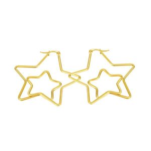 Ocelové náušnice ve zlaté barvě - dvojitý obrys hvězd, francouzský zámek obraz