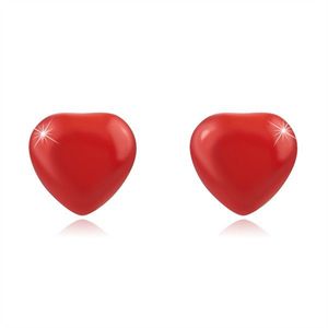 Stříbrné 925 náušnice - vypouklé červené srdce, puzetky obraz