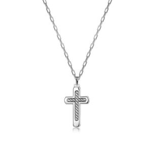 Stříbrný 925 náhrdelník - latinský kříž, zaoblené hrany, pletenec, karabinka obraz