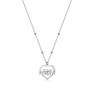Stříbrný náhrdelník 925 - obrys srdce, nápis MOM, mapa světa, pérový kroužek obraz