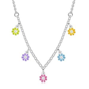 Stříbrný náhrdelník 925 - dětský, květiny s barevnými okvětními lístky obraz