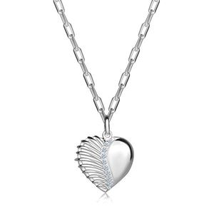 Stříbrný náhrdelník 925 - okřídlené srdce, linie kubických zirkonů, oválný řetízek obraz