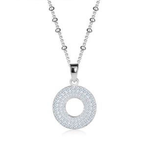 Stříbrný náhrdelník 925 - kruh se zirkony, tenký řetízek, kuličky obraz