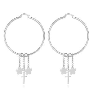 Stříbrné 925 náušnice - klasické kruhy, křížek, květy, korálky, řetízky, francouzský zámek obraz