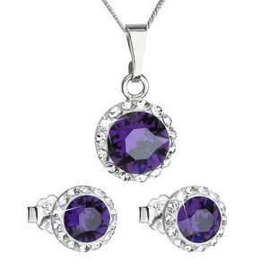 Evolution Group Sada šperků s krystaly Swarovski náušnice, řetízek a přívěsek fialové kulaté 39152.3 purple obraz