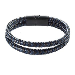 Evolution Group Náramek pánský s koženkovými pásky a sponou na magnet 43035.3 černý/modrý obraz