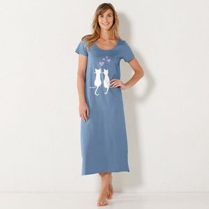 Blancheporte Dlouhá noční košile s potiskem koček modrá 46/48 obraz