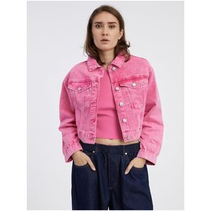 Tmavě růžová dámská crop top džínová bunda Pieces Liv obraz