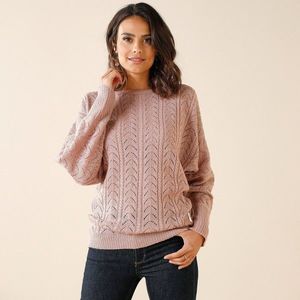 Halenkový pulovr s ažurovým vzorem růžová pudrová 34/36 obraz