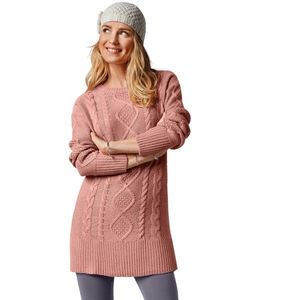 Tunikový pulovr s copánkovým vzorem růžové dřevo 34/36 obraz