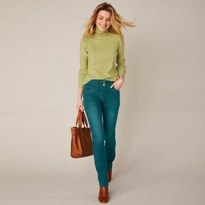 Rovné strečové džíny, barevné smaragdová 40 obraz