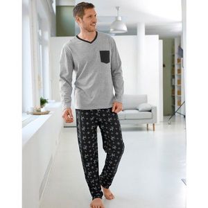 Dvoubarevné pyžamové tričko s dlouhými rukávy šedý melír 77/86 (S) obraz