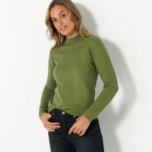 Blancheporte Žebrovaný pulovr se stojáčkem olivová 54 obraz