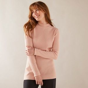 Blancheporte Žebrovaný pulovr se stojáčkem růžová pudrová 58 obraz