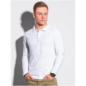 Bílé pánské polo tričko s dlouhým rukávem Ombre Clothing L132 - bílá obraz