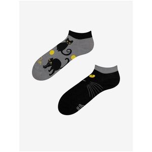 Černo-šedé unisex kotníkové veselé ponožky Dedoles Kočky obraz