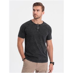 Černé pánské basic tričko s knoflíky Ombre Clothing obraz