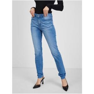 Modré dámské pruhované slim fit džíny obraz