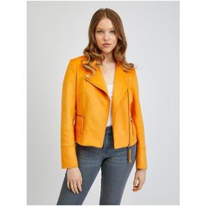 Oranžová dámská koženková bunda v semišové úpravě obraz