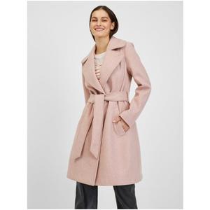 Růžový dámský zimní kabát s páskem obraz