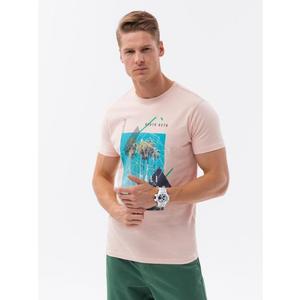 Pánské bavlněné tričko s potiskem V2 S1738 růžové obraz
