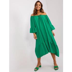 Dámské šaty s volánky midi oversize JUDITA zelené obraz
