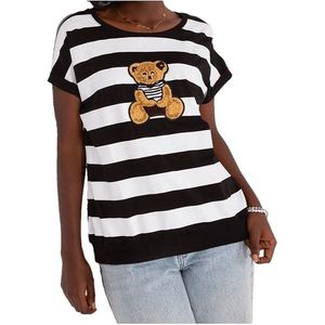 Bílo-černé pruhované tričko s medvídkem obraz