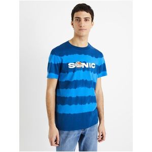 Modré pánské pruhované tričko Celio Sonic obraz