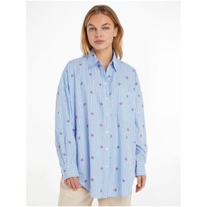 Modrá dámská pruhovaná oversize košile Tommy Hilfiger obraz