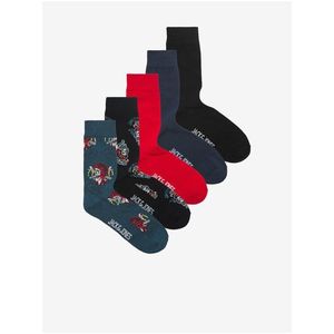 Sada pěti párů pánských ponožek v černé, červené a modré barvě Jack & Jones Suboo obraz