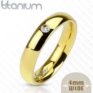 Titanový prsten zlaté barvy se zirkonem, 4 mm - Velikost: 48 obraz