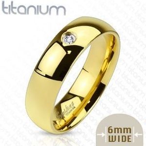 Prsten z titanu zlaté barvy se zirkonem, 6 mm - Velikost: 57 obraz