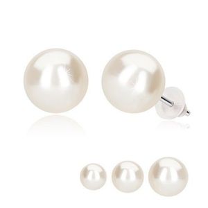 Puzetové náušnice, bílá syntetická perla, stříbro 925 - Hlavička: 7 mm obraz