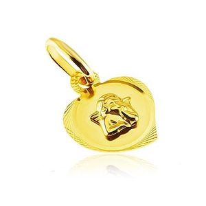 Přívěsek ze 14K zlata - gravírovaný obrys srdce s vystouplým andílkem obraz