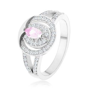 Stříbrný 925 prsten, čirý zirkonový kroužek se světle růžovým zirkonem - Velikost: 57 obraz