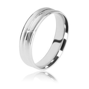 Stříbrný prsten 925 - dva matné zářezy a jeden užší proužek uprostřed, 5 mm - Velikost: 60 obraz