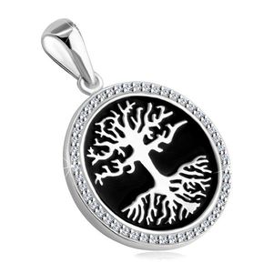 Stříbrný 925 přívěsek - strom života s černou glazurou, třpytivé zirkony obraz