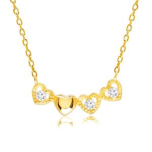 Diamantový náhrdelník ze žlutého 14K zlata - pospojovaná srdíčka, čiré brilianty obraz