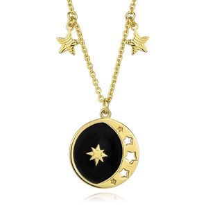 Stříbrný náhrdelník 925 - zlatá barva, kruh, černá glazura, malé hvězdičky obraz