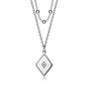 Dvojitý náhrdelník ze stříbra 925 - kosočtverec s čirým diamantem uprostřed, hladké kuličky obraz