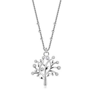 Stříbrný 925 náhrdelník - strom života, kulatý zirkon, řetízek s kuličkami obraz