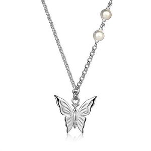 Stříbrný náhrdelník 925 - motýl, bílé syntetické perly, různé typy řetízků obraz