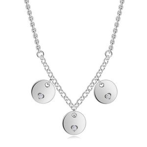 Stříbrný náhrdelník 925 - čiré brilianty, ploché kruhy, výřez srdce obraz