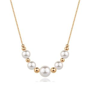 Stříbrný náhrdelník 925 - barva růžového zlata, bílé syntetické perly, korálky obraz