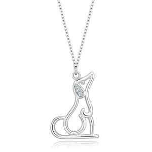 Stříbrný 925 náhrdelník - obrys sedícího psa, ucho s diamanty obraz
