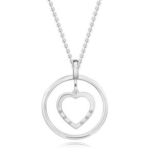 Náhrdelník ze stříbra 925 - čiré diamanty, obrysy srdce a kruhu obraz