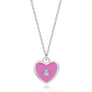 Dětský náhrdelník ze stříbra 925, nastavitelný - růžové srdce, čirý diamant obraz