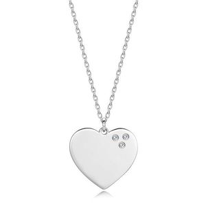 Briliantový náhrdelník ze stříbra 925 - ploché srdce, tři čiré diamanty obraz