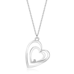 Diamantový náhrdelník ze stříbra 925 - spojený obrys dvojitého srdce, čirý briliant obraz