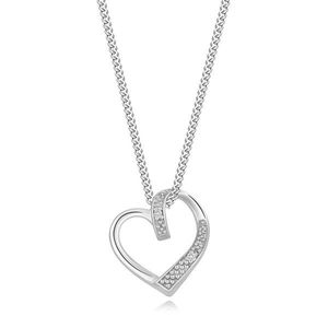 Stříbrný náhrdelník 925 - čiré diamanty, obrys srdce s vlnitým ramenem, nastavitelný obraz